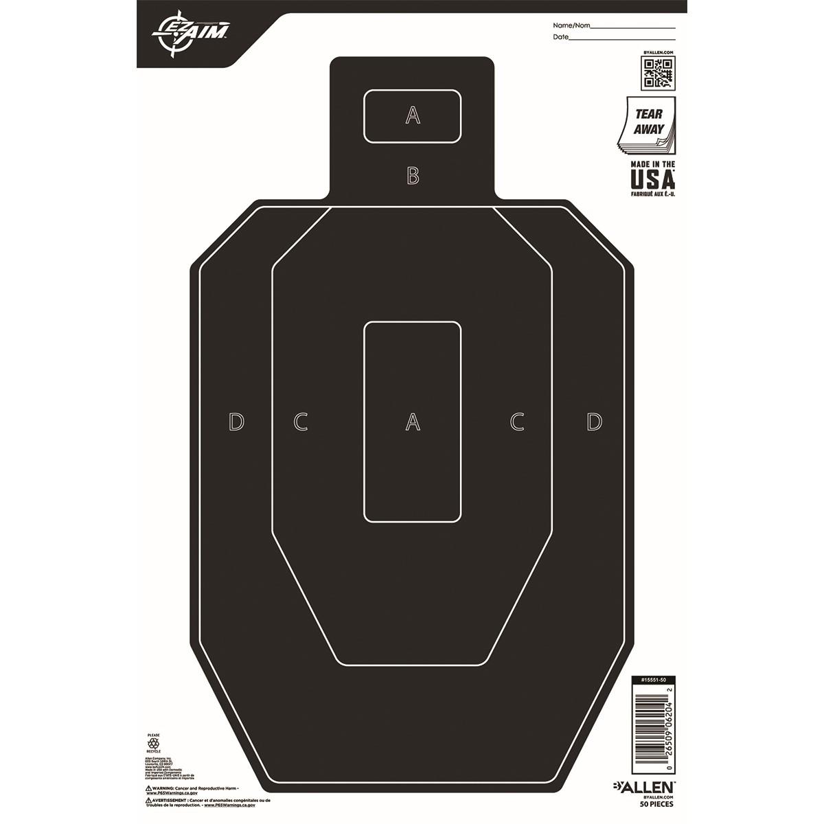 Allen EZ Aim Paper IPSC 1/2 Size Target 12x18 Black and White 50/ct