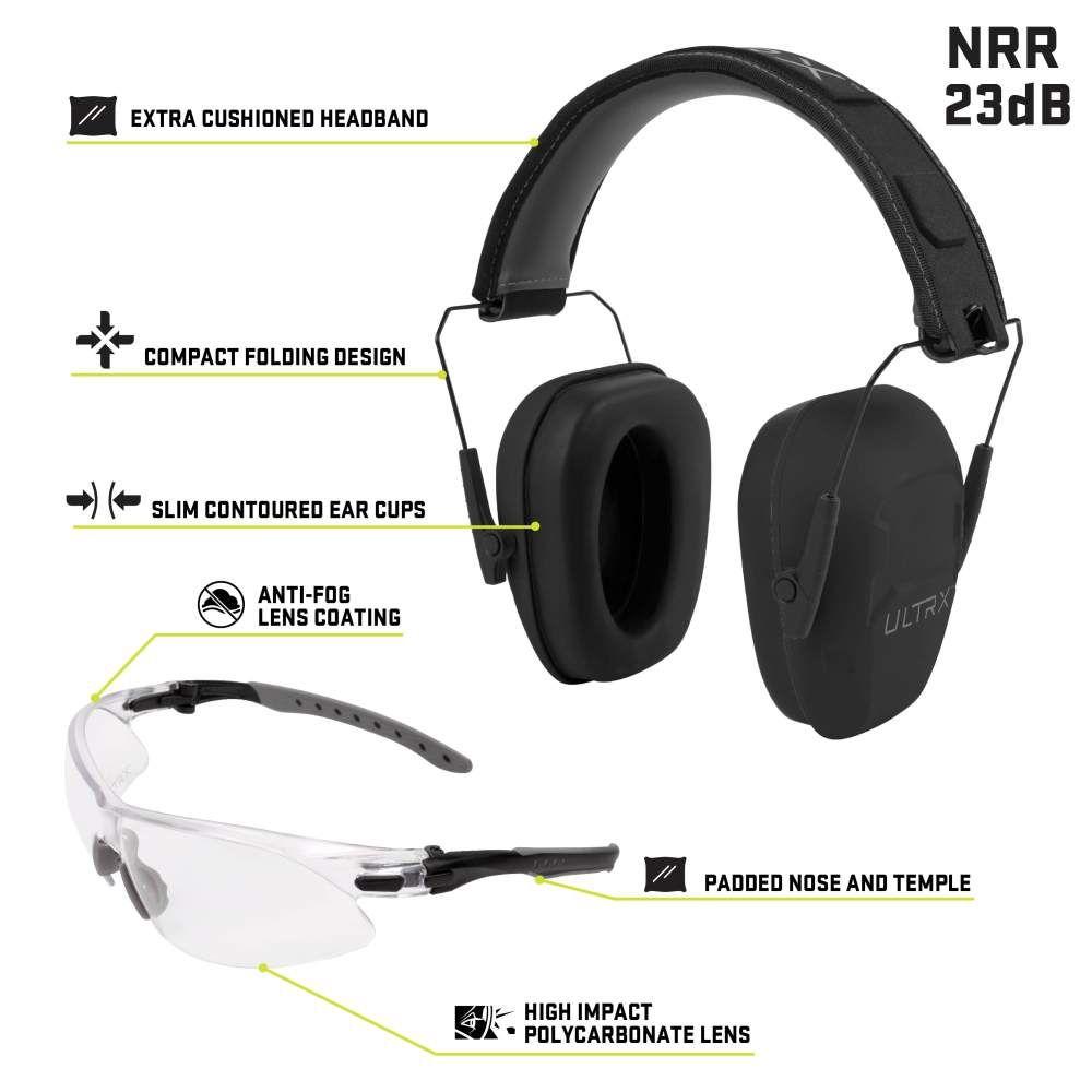 Allen ULTRX Shield Ear & Eye Combo Passive Earmuff 23dB Midnight Grey Shooting Glasses Clear