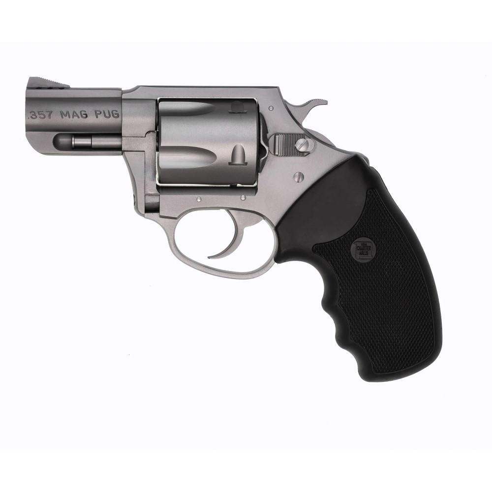 Charter Arms .357 Mag Pug Handgun .357 Mag 5rd Capacity 2.2" Barrel Silver with Full Size Black Grip
