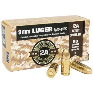 Patriot Sports Brass Handgun Ammunition 9mm Luger 124gr FMJ 1148 fps 1000rd (20-50rd Box)