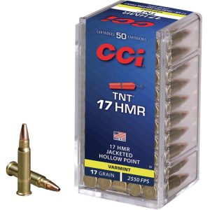 CCI TNT Rimfire Ammunition .17 HMR 17 gr TNT JHP 2550 fps 2000/ct Case (40-50/ct Boxes)