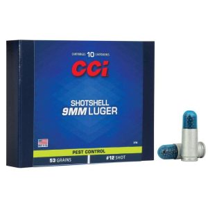 CCI Pest Control Handgun Shotshells 9mm Luger 53 gr. #12 shot 900 fps 10/ct