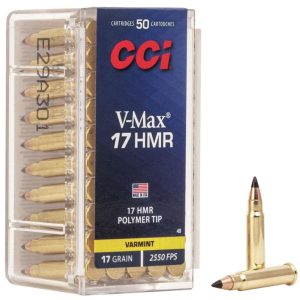 CCI Rimfire Ammunition .17 HMR 17 gr VMax 2550 fps 2000/ct Case (40-50/ct Boxes)