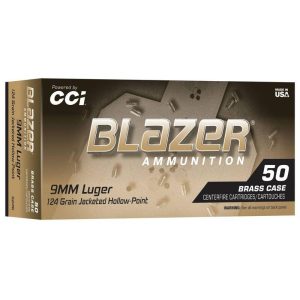 CCI Blazer Brass Handgun Ammunition 9mm Luger 124gr FMJ 1100 fps 50/ct