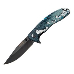 Bear & Son Sideliner Folding Knife 3-1/2" Clip Point Blade TrueTimber Rift Blue