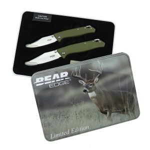 Bear & Son Limited Edition Gift Tin Two Folding Knife Combo Set OD Green