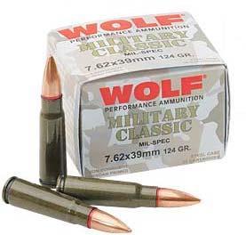 Wolf Military Classic Rifle Ammunition 7.62x39 124 gr FMJ 2330 fps - 20/box