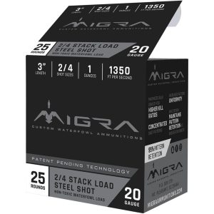 Migra Waterfowl Steel Shot Shotshell 20 ga 3" 1 oz 1350 fps #2 #4 25/ct