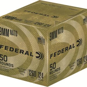 Federal NATO Military Grade Ball Handgun Ammunition 9mm Luger 124 gr FMJ 1030 fps 50/ct