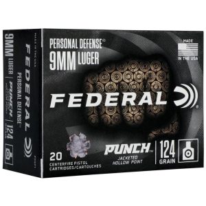Federal Personal Defense Punch Handgun Ammunition 9mm Luger 124 gr 1150 fps JHP 20/ct