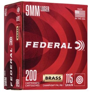 Federal Champion Training Handgun Ammunition 9mm Luger 115 gr FMJ 1125 fps 200/ct