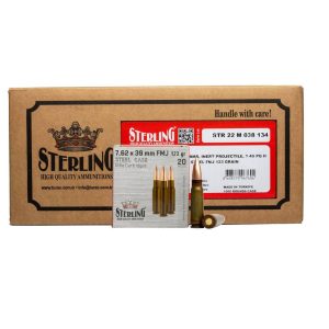 Global Ordnance Sterling Steel Case Rifle Ammunition 7.62x39mm 123 gr FMJ 2362 fps 1000/ct Case (50-20/ct Boxes)