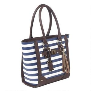 Bulldog Tote Style Purse w/Holster Navy Stripe