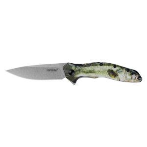 Kershaw Shoreline Bass Folding Knife 3" Drop Point Blade Green Bass