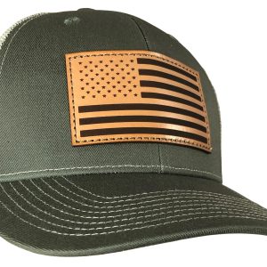 Outdoor Cap Olive/Khaki Trucker w/USA Flag Leather Patch