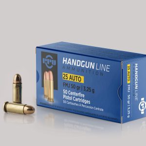 PPU Handgun Ammunition .25 ACP 50 gr FMJ 771 fps 50/ct
