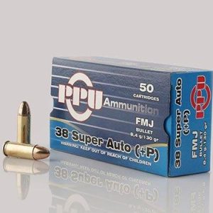 PPU Handgun Ammunition .38 Super Auto+P 130 gr FMJ 1213 fps 50/ct