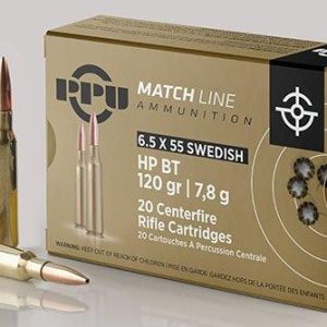 PPU Match Rifle Ammunition 6.5mm x 55 Swedish Match 120 gr HPBT 2723 fps 20/ct
