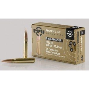 PPU Match Rifle Ammunition 8mm Mauser Match 200 gr FMJ 2300 fps 20/ct