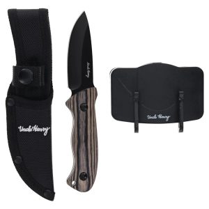 Uncle Henry Fixed Blade Knife 3" Drop Point Blade Pakkawood with Headlamp