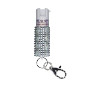 Sabre Jeweled Pepper Spray with Key Ring Silver
