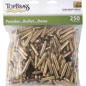 Top Brass Unprimed Remanufactured Rifle Brass .223 Rem Bagged Header Card Grade A+ 250/ct