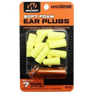 Walker's Foam Ear Plugs 32dB with Aluminum Carry Canister Yellow 7 pairs