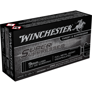 Winchester Super Suppressed Handgun Ammunition 9mm Luger 147 gr. FMJE 990 fps 50/ct