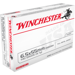 Winchester USA Handgun Ammunition 6.5x55mm Swedish 140 gr. FMJ 2550 fps 20/ct