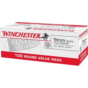 Winchester NATO Handgun Ammunition 9mm Luger 124 gr. FMJ 1140 fps 150/ct