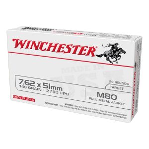 Winchester USA Lack City M80 Rifle Ammunition 7.62x51mm M80 149 gr. FMJ 2790 fps 20/ct