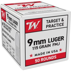 Winchester USA Target & Practice Handgun Ammunition 9mm Luger 115 gr. FMJ 1190 fps 50/ct