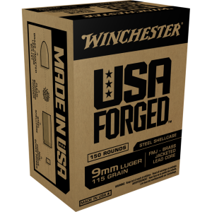 Winchester USA Forged- Steel Case Handgun Ammunition 9mm Luger 115 gr FMJ 1190 fps 150/ct