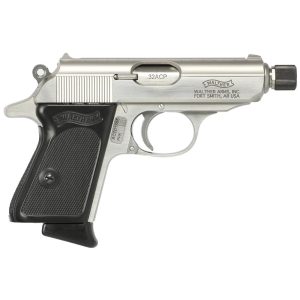 Walther PPK SD Handgun .32 Auto 7rd Magazines(2) 3.3" 1/2x28 Threaded Barrel Stainless Steel with Black Grip