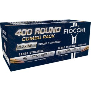 Fiocchi Target & Training Combo Pack Ammunition 5.7x28mm 40gr FMJ 1700fps 150/ct(2) & 62gr FMJ 1050fps 50/ct(2) (400/ct Total)