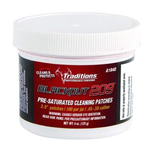 Traditions BlackOut 209 Pre-Saturated Cleaning Patches 100/Jar 2.5" DIa .45 - .58 cal