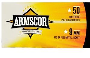 Armscor Handgun Ammunition 9mm Luger 115 gr FMJ 1097 fps 50/ct