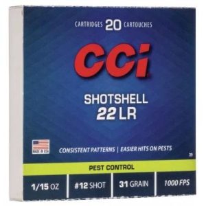 CCI Rimfire Shotshell Ammunition .22 LR 1/15 oz #12 31 gr 1000 fps 2000/ct (100-20/ct Boxes)